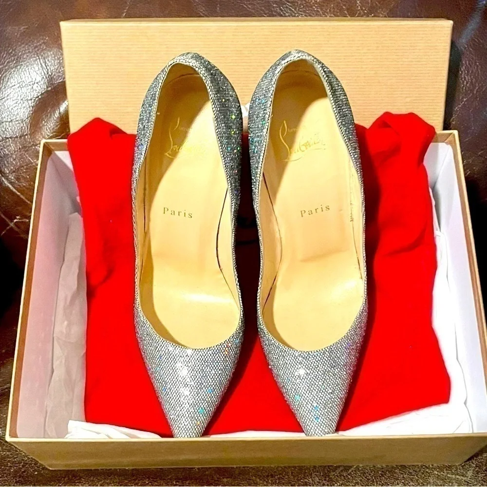 Christian Louboutin So Kate holographic disco ball sky silver pumps 120mm EU36.5